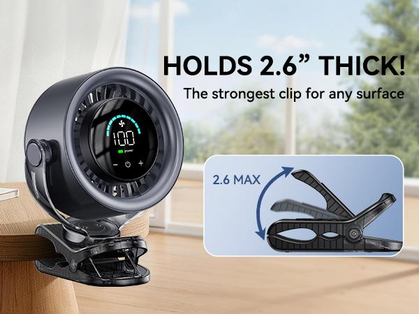 Clip on fan with 360 degree rotation for flexible airflow