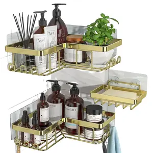 Corner Shower Caddy, 3-Pack Adhesive Shower Caddy with Soap Holder and 12 Hooks, Rustproof Stainless Steel Bathroom Shower Organizer