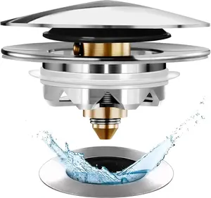 Bathtub Drain Stopper, Pop Up Tub Stopper and Cover, Bottom with Hair Catcher, Universal for 1.45 to 1.8 in Drain, Replaces Old Drain Plug, Chrome Silver