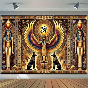 1PC Polyester Egyptian-Style 2D Flat Mysterious Religious Tapestry - Isis Goddess Ankh Symbol Backdrop, Reusable Home Bedroom Decor, Exotic Cultural Art Cloth for Birthday Photography,summerwins