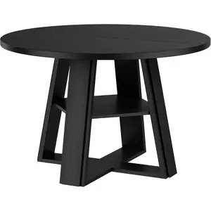 43 Inch Round Dining Table, Space Saving Dining Room Table with Wooden Pedestal Base and Storage Shelf