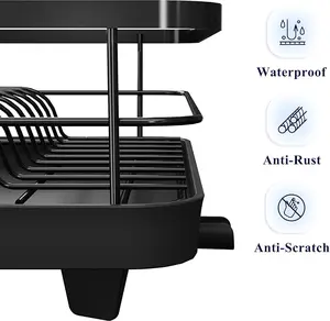 Dish Drying Rack - Space-Saving Kitchen Drying Rack with Cutlery Holder, Stainless Steel, 12''W x 15''L, Black Organiser