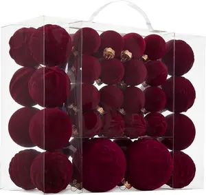 Velvet Christmas Ball Ornaments - 46pcs Flocked Christmas Tree Decorations Set Assorted Shatterproof Hanging Ornaments with Loop for Xmas Holiday Home Decor, 3 Sizes