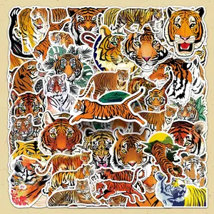 Tiger Pattern Sticker, 50pcs/set Creative Cartoon DIY Decorative Sticker, DIY Decals for Water Bottle, Laptop, Phone Case, Cellphone, Scrapbooking, Journal Making
