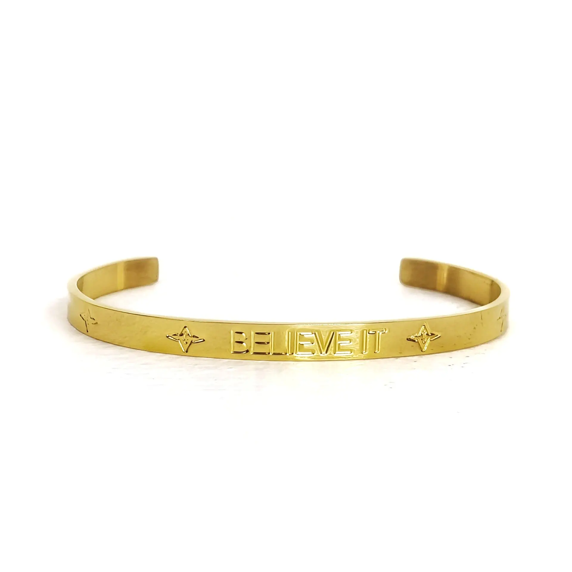 VALENCIA KEY BELIEVE IT Bracelet Gold Plated Adjustable Cuff and Stainless Steel