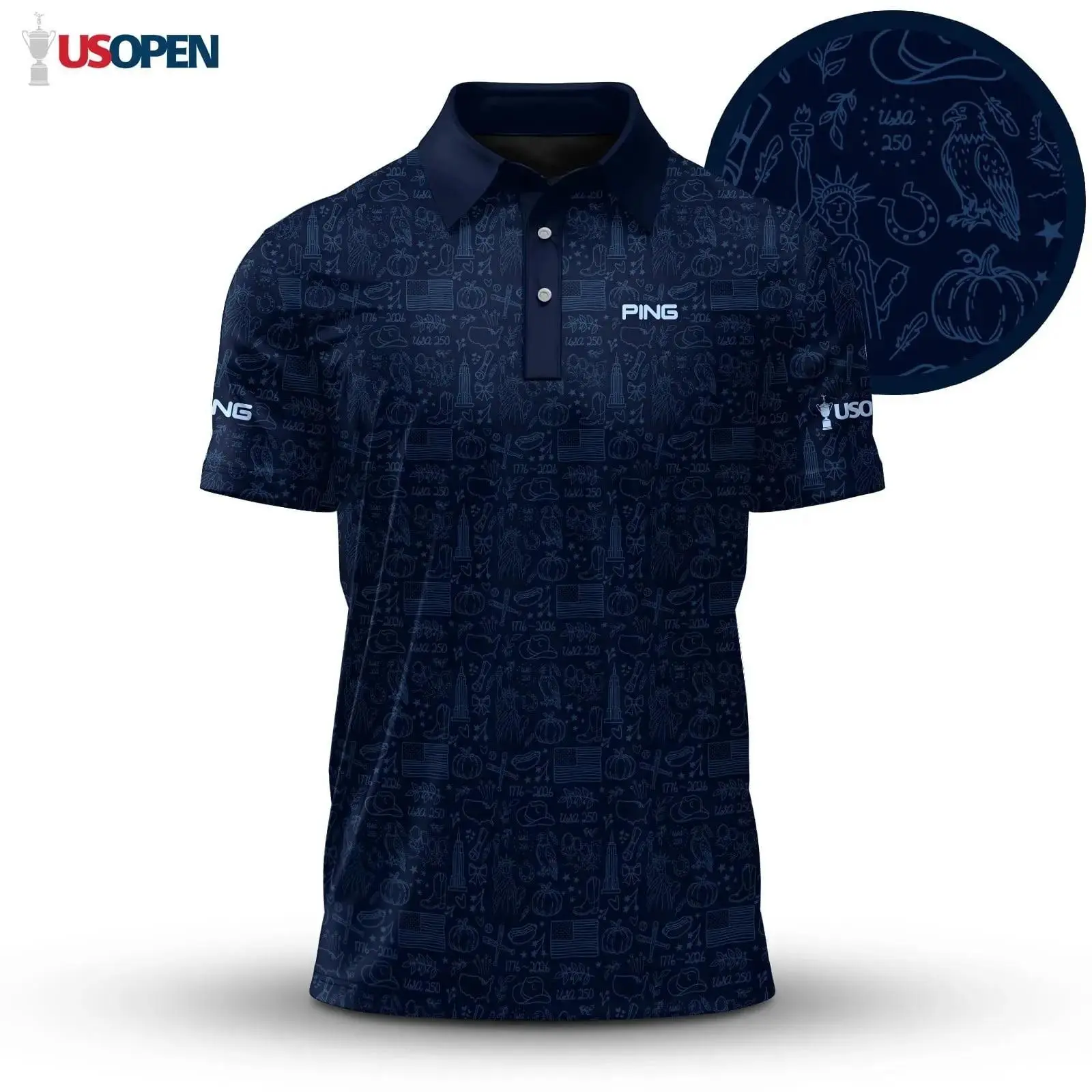 Cool Navy Men's Sports Polo Shirt With Cute Patriotic Pattern Made in USA