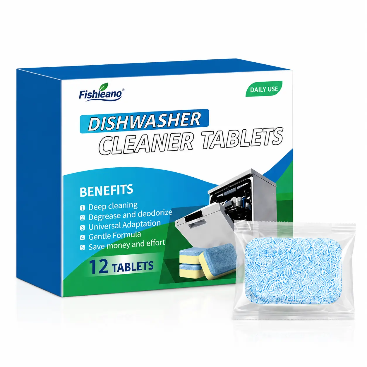 Dishwasher Cleaner Tablets, 12-Count Deep Cleaning Degreaser & Deodorizer with Gentle Formula, Removes Limescale & Grime for All Dishwashers