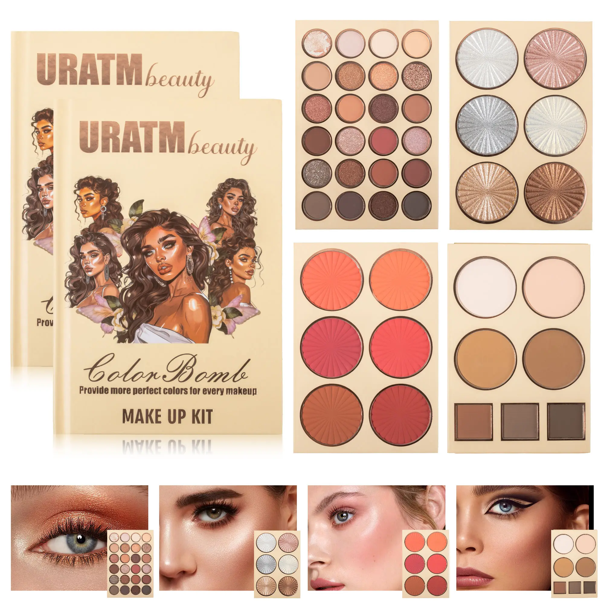 URATM 43-Color Full Face Makeup Palette, Neutral-to-Colorful Eyeshadow with Matte and Shimmer Shades, Blush, Highlighter and Contour Collection