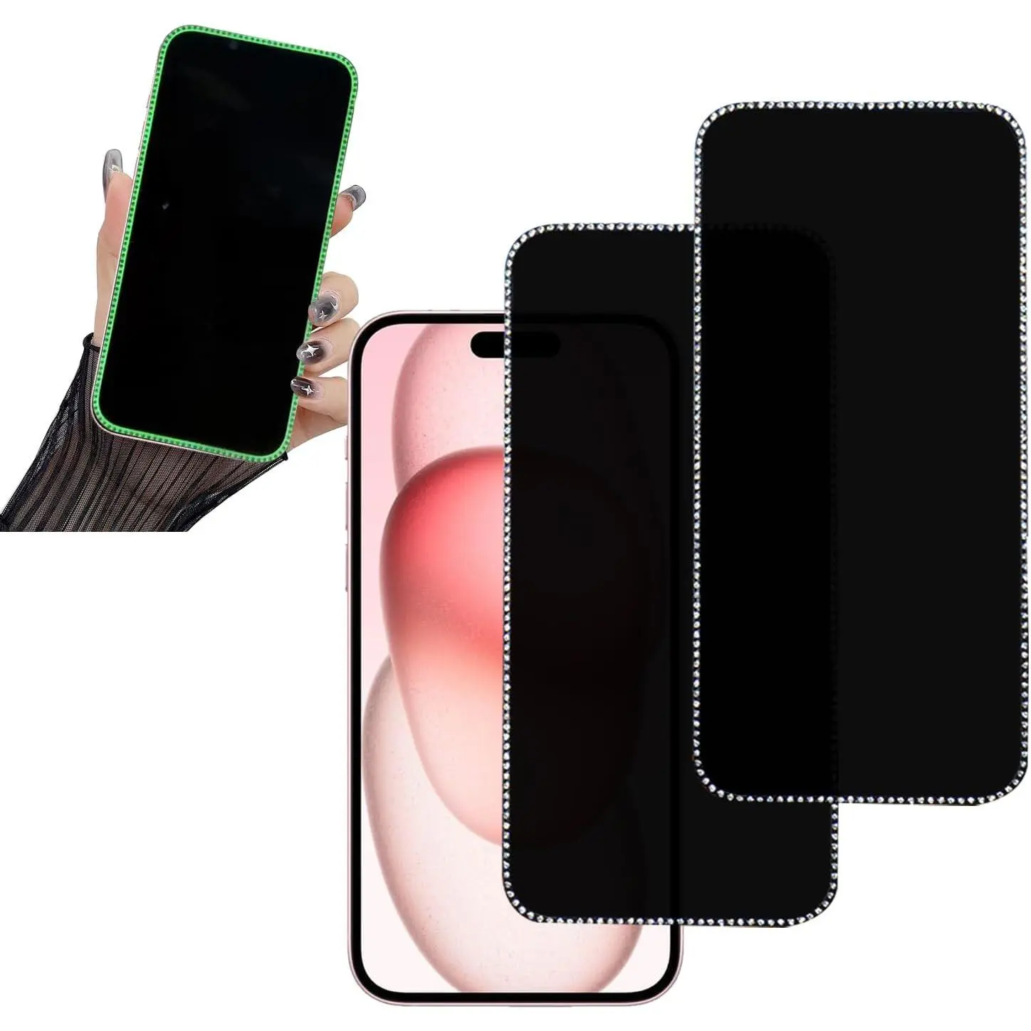 2 count Glitter  Screen Protector - Anti-spy  Bling Shiny Shine on Night Sparkling Tempered Glass Suit for  13/13 Pro/14 6.1 Inch