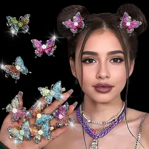 12pcs Luxury Glitter Butterfly Hair Clips, Fashion Acrylic Duckbill Clips, Elegant Flower Decor, Random Colors, Women's Daily Accessory