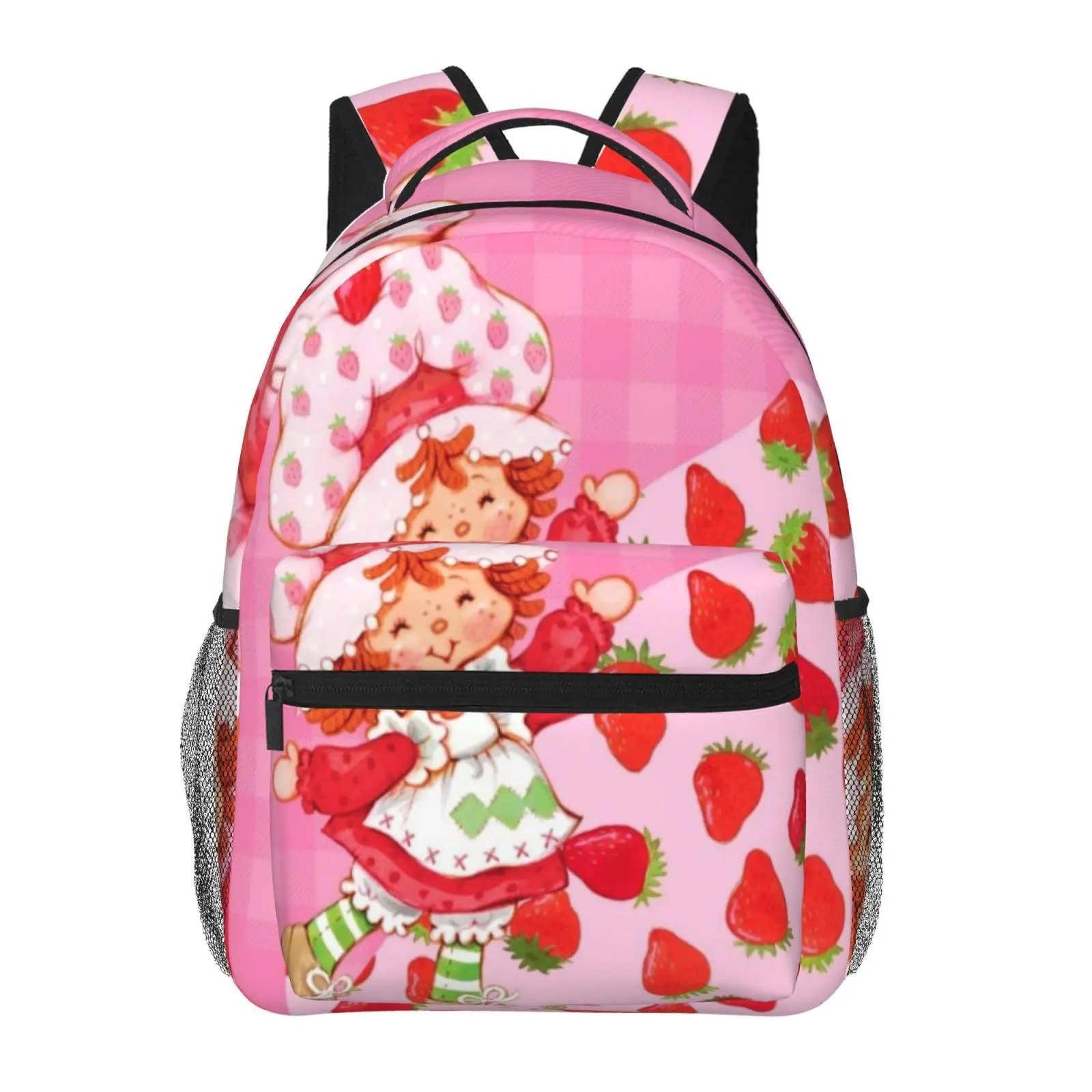 Strawberry Shortcake Custard Backpacks for School 2026/2027, Large Capacity Cartoon Print Strawberry Shortcake Laptop Daypack for Campus and Daily Commuting, Lightweight Portable Strawberry Shortcake Bookbag, Gift for Kids, Teens, and Students