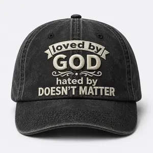 Loved By God Hated By Doesn't Matter Christian Hat Embroidered Washed Dad Hat Vintage Baseball Cap Adjustable Cotton Faith Gift for Men Women Religious Cap