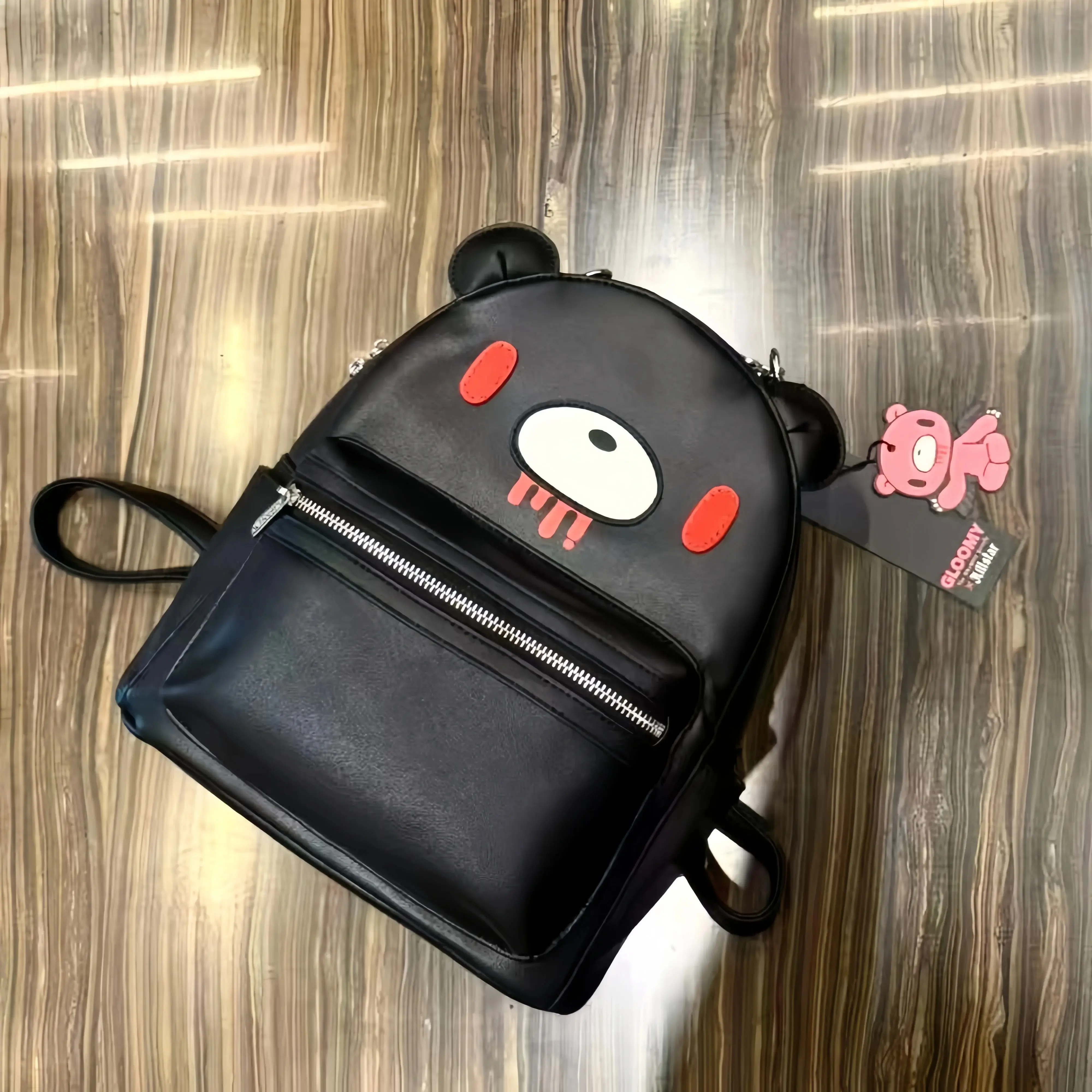 Y2K Black PU Leather Bear Backpack Kawaii Creepy Cute Goth Punk Doll Bag Harajuku Streetwear Emo Grunge Girls Women Shoulder Bag
