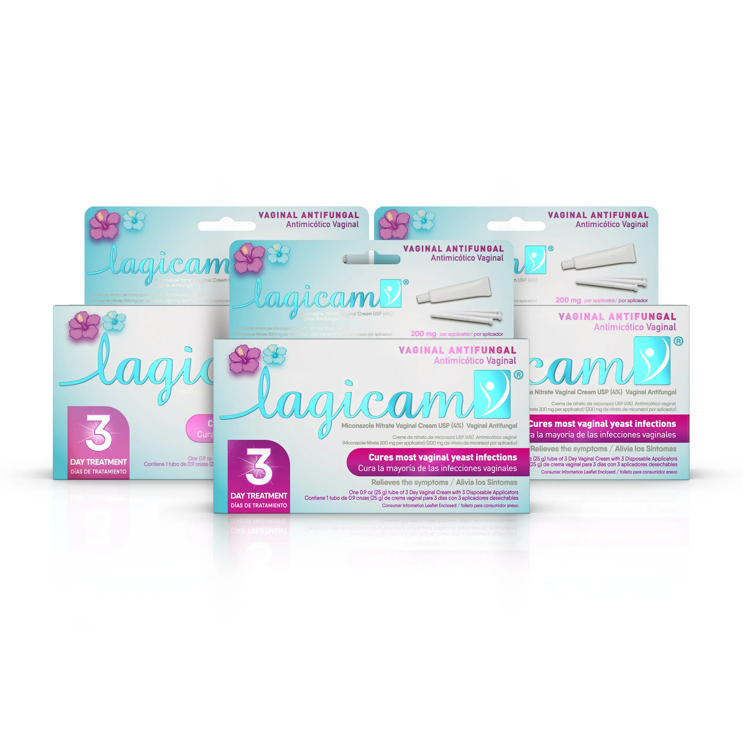 Lagicam Women's 3-Day Vaginal Yeast Infection Treatment, Antifungal Cream with Active Ingredient Miconazole Nitrate, Disposable Applicators & Cream Set, Starts Working Day 1 to Relieve Itching & Irritation, Anti Itch Yeast Infection 3 Pack
