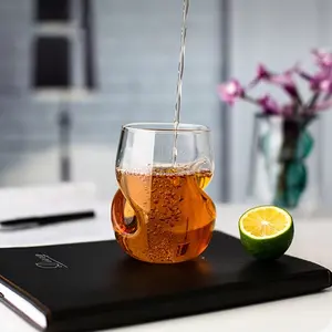 Twisted Whiskey Glass, 2/4 Counts Creative Cocktail Tea Cup, Clear Drink Glass, Stylish Drinkware for Bar, Home, Kitchen, Party