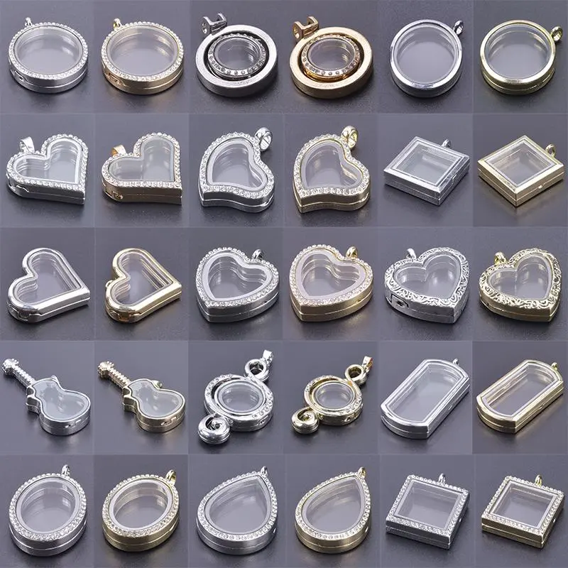 1Pc Punk Heart Round Memory Reliquary Photo Medaillon Pendant Glass Geometric Cremation Ashes Floating Locket кулон Jewelry