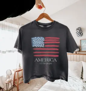 Watercolor American Flag 250th Crop America Crop Top 250 Years Usa Anniversary Crop Top Fourth Of July Boxy Crop 4th Of July Cropped Tee