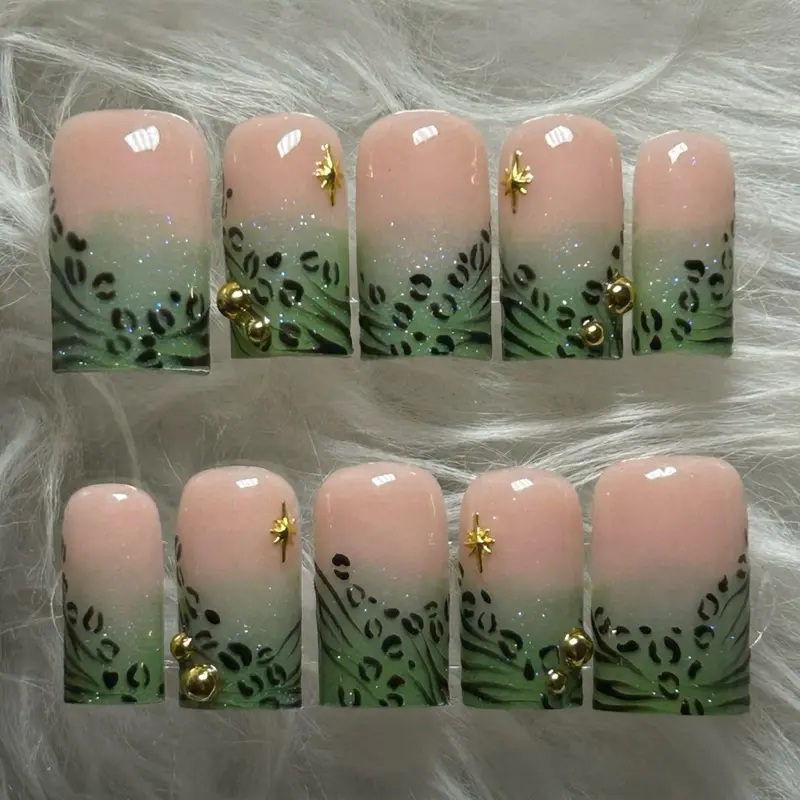 ACRYLIC handmade press ons - Shimmering jungle ACRYLIC handmade press ons - Shimmering jungle