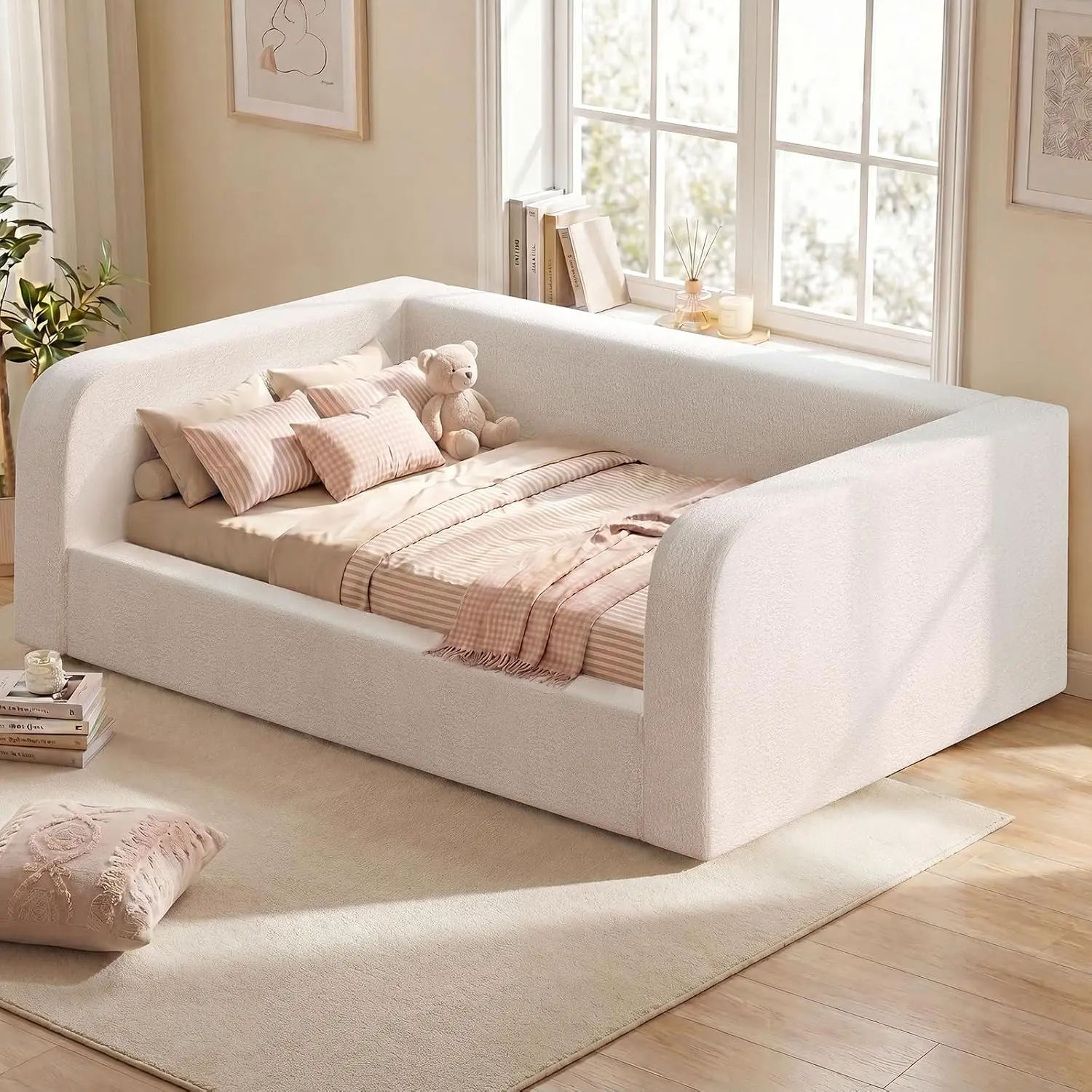 ADORNEVE Twin-Size Velvet Upholstered Daybed with Soft Rounded Corners, 4.7" Fully Cushioned Memory Foam Cloud Bed, Polyester Cover, Metal Frame for Bedroom, Living Room