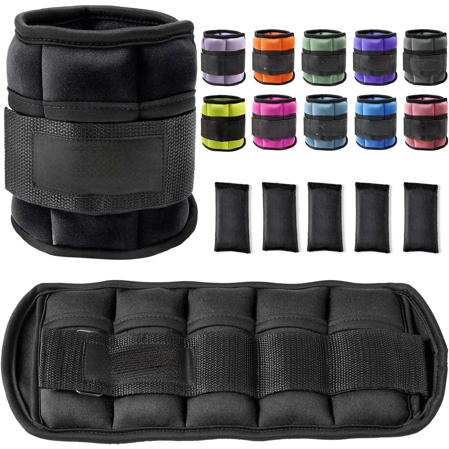 Unisex Neoprene Ankle Weights Set, Adjustable 2-10 lbs Pair with Removable Sandbags & Secure Ankle Fit for Legs - For Pilates, Walking & Home Workouts, Adjustable Ankle Weights