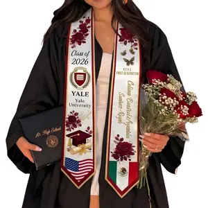 [HOT] Graduation Personalized Mexican Sash 2026, Custom Graduation Mexican American Flag Stole, Mexico Graduation 2026