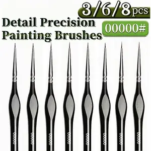 3/6/8pcs Nylon Fine Tip Precision Painting Paint Brushes Set, 0000 Detail Brush Kit, Triangle Handle, Triangular Grip Control, Suitable for Acrylic, Watercolor, Craft Decoration