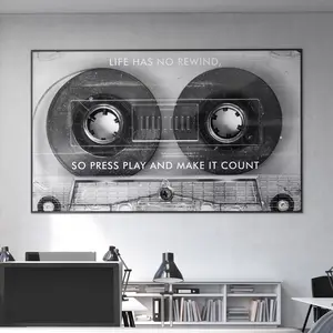 Life Has No Rewind Cassette Wall Art – Motivational Quote Poster Print, Success & Entrepreneur Mindset Decor
