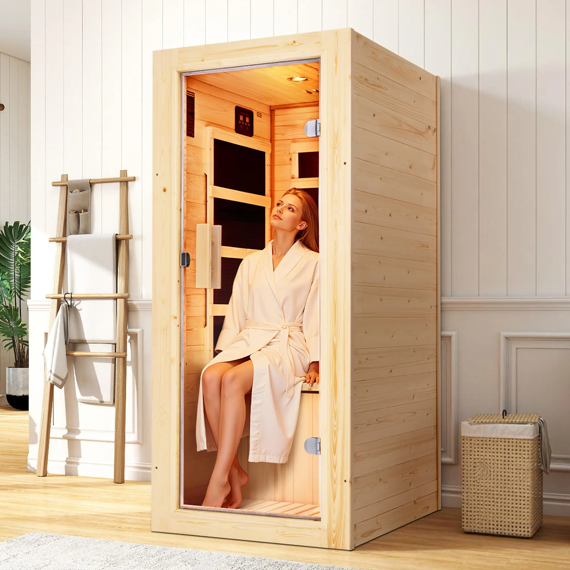 AMERLIFE Infrared Sauna for 1/2/4 Person, Low EMF 930W/110V&1463W/110V&2145W/110V Hemlock Wood Sauna with Tourmaline Foot Warmer, 7-Color Light Therapy, Salt Crystal Bricks, Easy Assembly[tiktokshopbacktoschool][SohoChic]