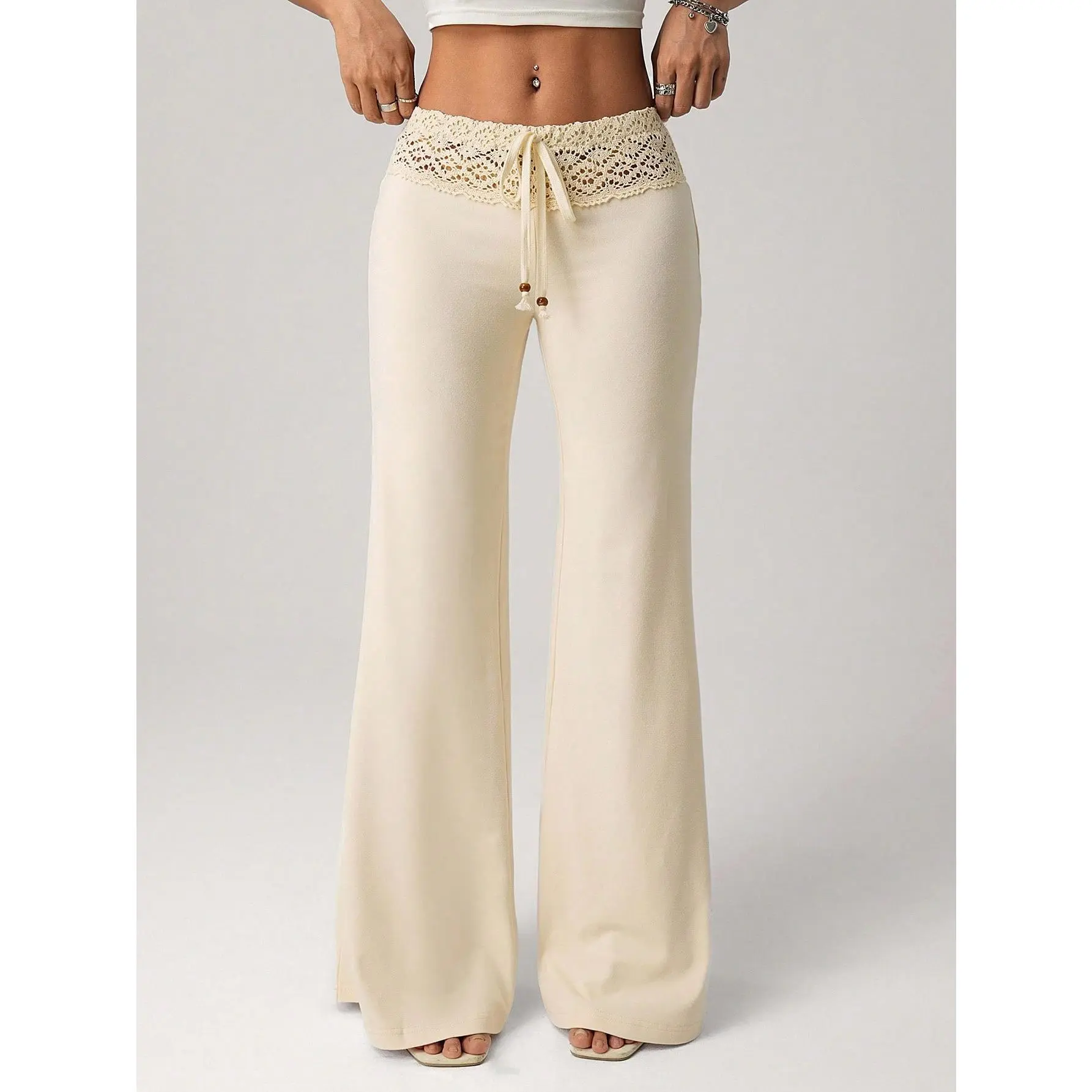 Women's White Resort Bottoms - Soft Knit Waistband, Minimalist Straight Leg, Beaded Drawstring, Deep Side & Phone-Key Pockets, Relaxed Fit Lets You Sit and Stroll, Casual Beach Travel Wear, Multi-Size, White Pairs All Tops