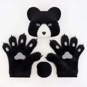Furry Black Bear Cosplay Set – Plush Bear Mask, Paw Gloves & Tail for Halloween, Costume Parties & Cosplay Events