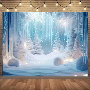 1pc Polyester Frozen Print Ice World Photography Backdrop, Festive Christmas Studio Prop, Decorative Banner, Party Decoration Supplies for Birthday & Indoor-Outdoor Events