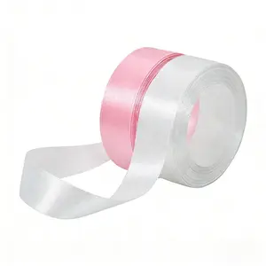 2 Rolls 41.4 Meters 25mm Wide Satin Ribbon, Romantic Blush Pink & Pure White Dual-Color Fabric Ribbon for Exquisite Gift Packaging & Ramadan Decorative Accents, Bouquet Wrapper, Wedding Embellishments, Stylish Party Decor & Home DIY