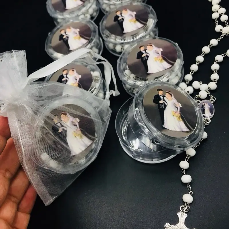 12pcs White Wooden Rosary Set - Minimalist Religious Home Decor Gift, Full Size Guest Gifts, Wedding Favors with White Bags Included