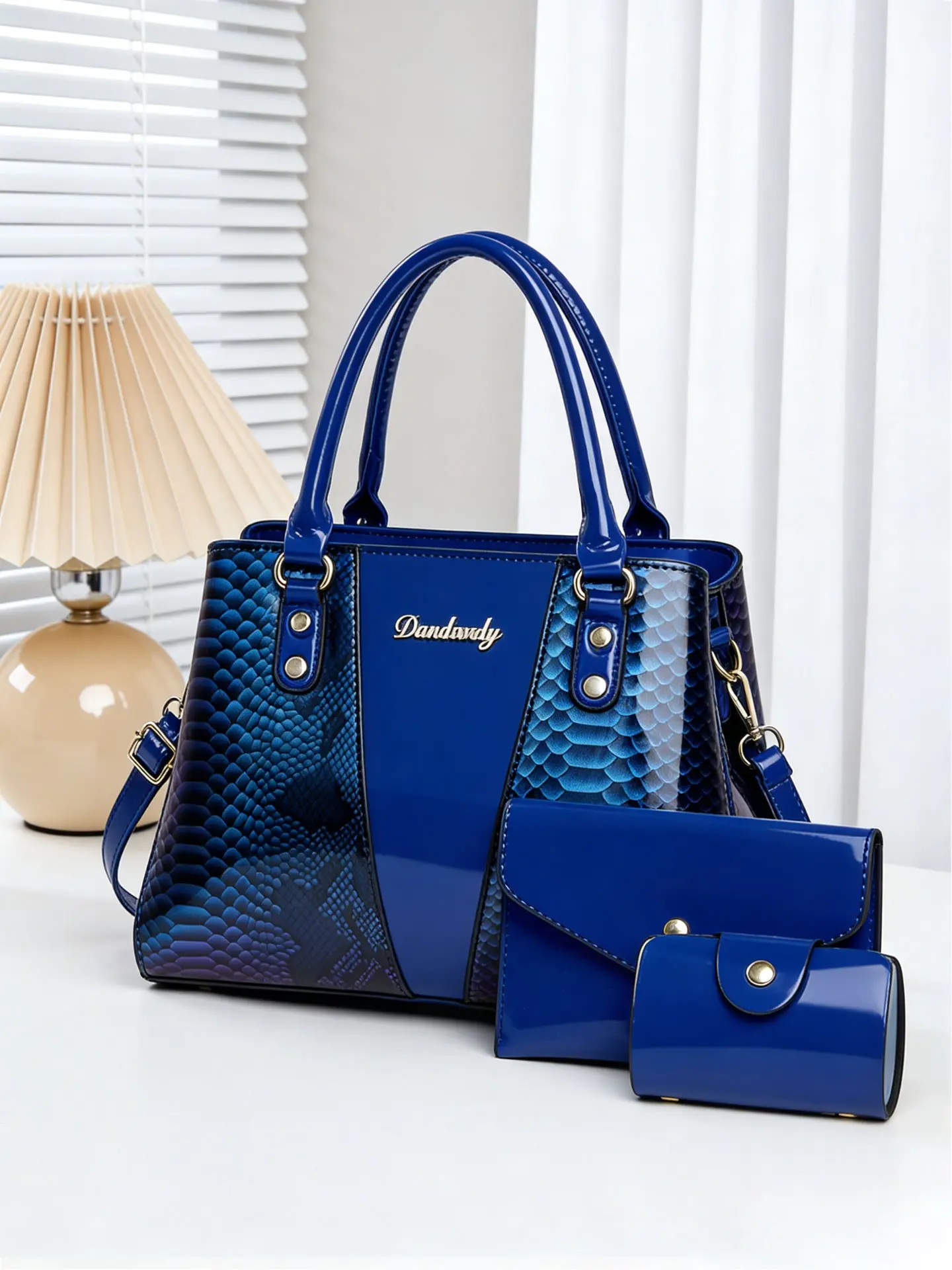 Fashion 3-piece women's handbag set, snakeskin patent leather versatile women's bags, large-capacity tote bags available in multiple colors, daily practical shoulder and crossbody bags, currently popular and best-selling styles, Versatile Use
