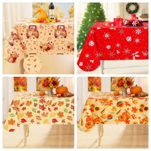 One rectangular tablecloth with a flannel backing, vinyl tablecloth that can be wiped clean, autumn pattern plastic tablecloth suitable for Harvest Festival and Thanksgiving parties, available in four patterns