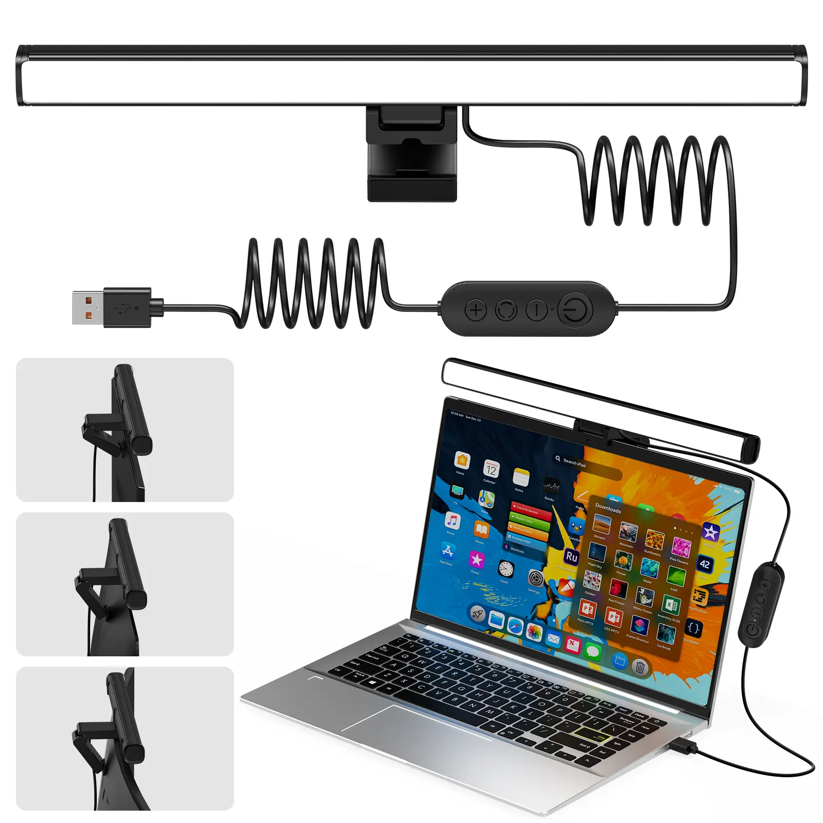 LED Powered Rectangular Plastic Lighting Device - Modern Computer Monitor Lamp with Adjustable Brightness, Color Temperature, Cool White for Office Workers' Study & Indoor Use