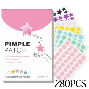 280pcs Star Water Gel Patches for Day and Night Use, Acne Pimple Patch, Perfect Fit to Cover Blemishes, Acne, and Scars, Multiple Colors and Styles Available, Blemish Relief Care
