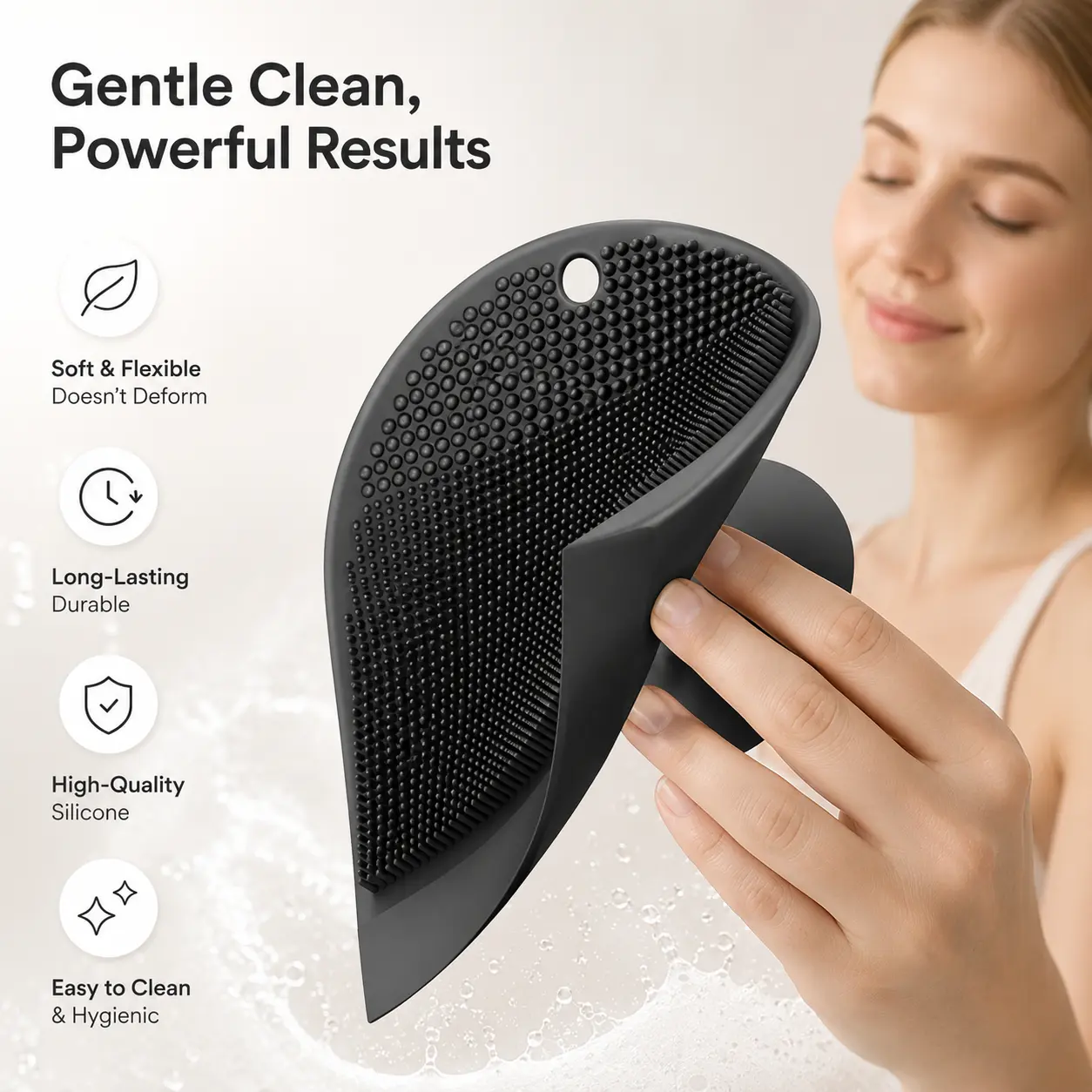 Silicone Cleaning Brush with Squeegee Water Scraper - Multi-Zone Scrubber Tool for Kitchen, Bathroom Surface Stain Cleaning (1 Count)