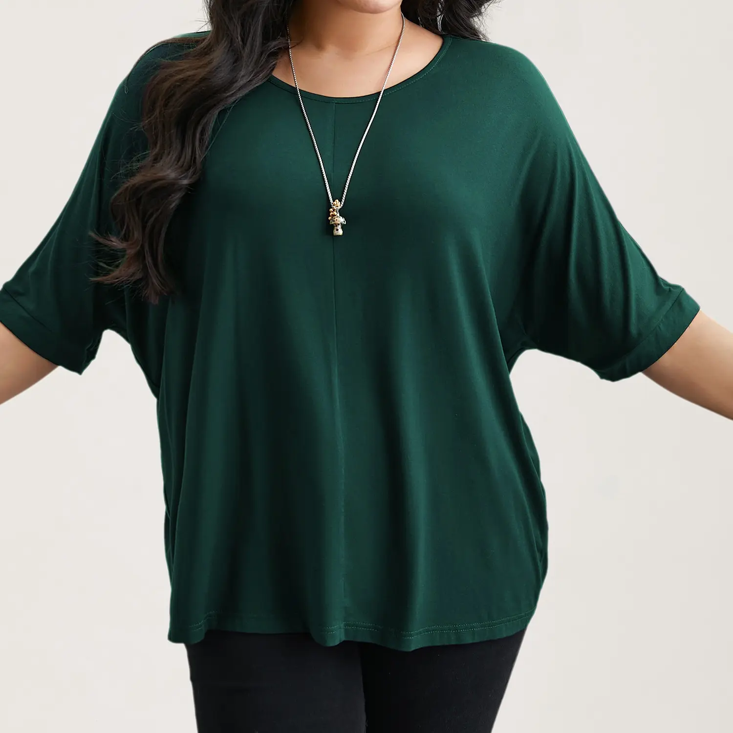 BLOOMCHIC Women's Plus Size Minimalist T-Shirts - Casual Loose-Fit, High-Stretch Sleeves, Supersoft Round Neck Plain Tops - M-6X Fall Pick, Back To School Oversized Tshirt Plus Size Clothes