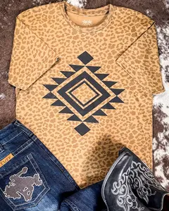 Vegas Aztec Graphic Tee in Brown Leopard