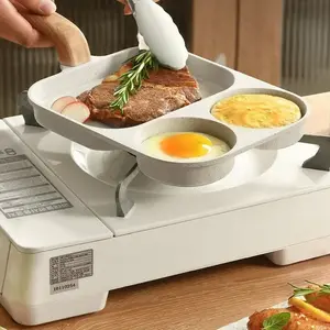 frying pan- Breakfast Frying Pan3-In-1 Divided Grill Pan with Heat-Resistant Handle, 9.25" Omelette Pan Compatible with All Stovetops, beige Cookware Egg