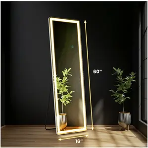 LED 3 Color Lighting Full Body Mirror 60"x 16" Rectangle Floor Mirror with Lights Wall Mounted Free Standing Leaning for Home, White