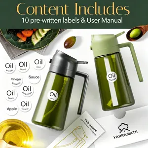 2-Count 2-in-1 Light-Blocking Dark Green Glass Oil Sprayer Dispenser, 16oz/470ml Food-Grade Kitchen Utensils for Air Fryer, BBQ