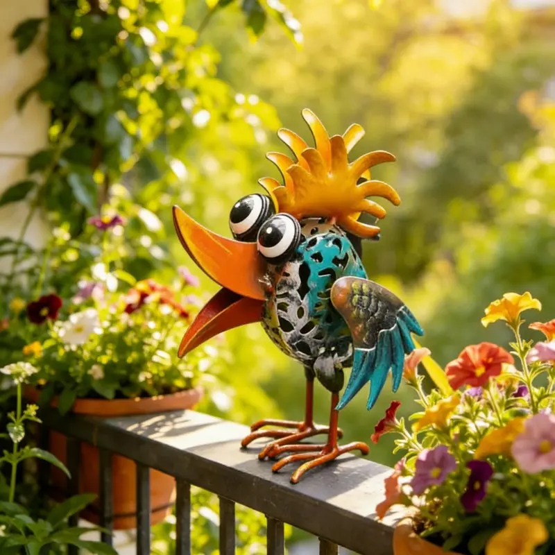 Rustic Iron Hand-Painted Beak Bird Statue, Outdoor/garden Decor, Exterior Decorative Statues, Rural Bird Sculpture, Garden Sculptures, Ideal Gift for Friends and Family