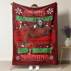 Spooky Christmas-Themed Flannel Blanket. Featuring Spooky and Christmas Elements. Soft and Comfortable, An Ideal Christmas Gift.