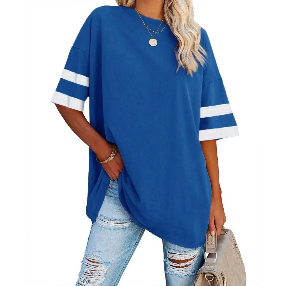 Imily Bela Womens Oversized Tees Loose Cotton T Shirts Half Sleeve Crew Neck Color Block Cotton Tunic Tops