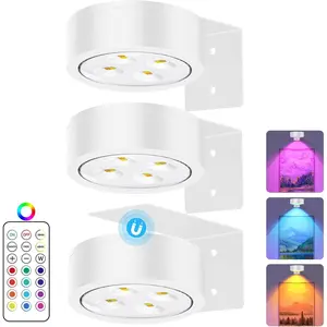RGB Picture Light  Operated Painting Lights for Wall   Display Art Light with Remote Controls,Dimmable&Timer for Art Frame Artworking,3Pack White