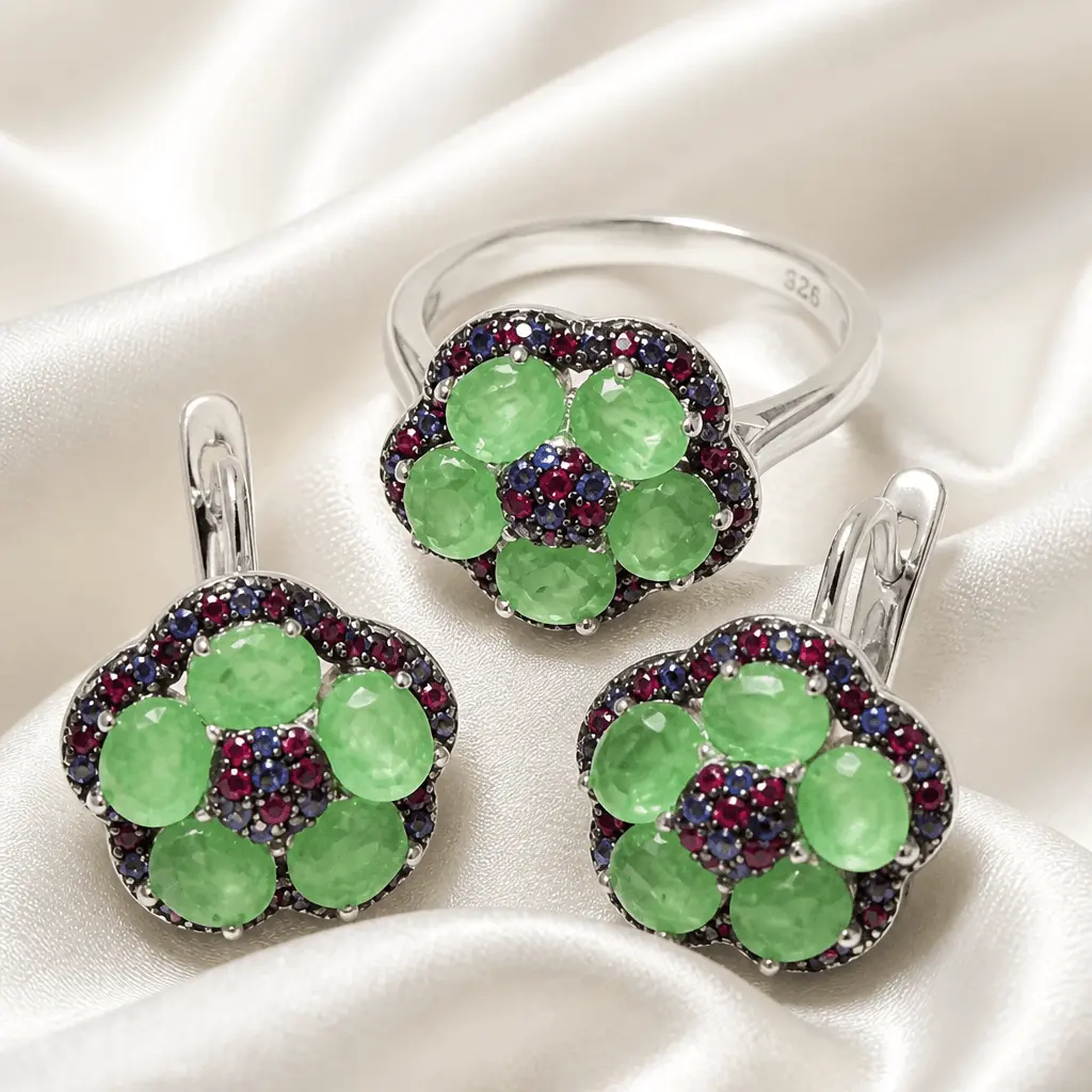 Divine Aurora Natural Zambian Emerald & Sapphire Set