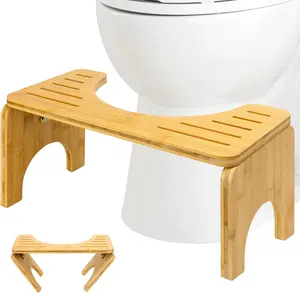 8" Bamboo Squat Stool for All Ages Foldable Posture Helper with Anti-Slip Pads Natural Position Support for Wellness Comfort Eco-Friendly Home Essential Wood Modern Furniture Design Interior Comfy