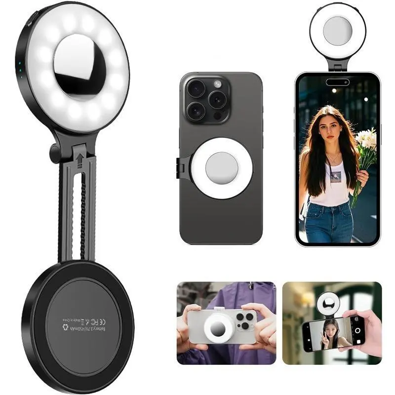 Selfie Light, MagSafe Compatible, Photography Light, MagSafe Light with 3 Color Modes, Color Temperature Adjustment from 2500K to 8500K, 210-Degree Rotatable, High Brightness, Equipped with 24 LEDs, Rechargeable LED Light, Smartphone Light, Video Light